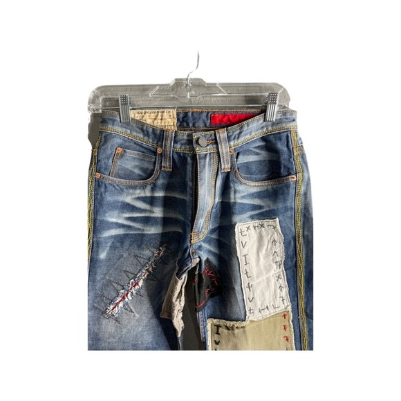 Tough JeanSmith vintage men size 28 patchwork embellished/whiskering jeans - Picture 6 of 12